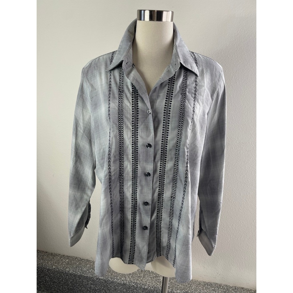 Foxcroft Womens Plus 16W Wrinkle Free Shaped Fit Glen Plaid‎ Button Up Shirt